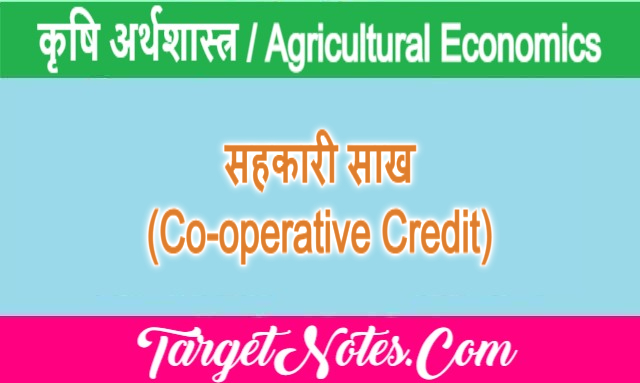 सहकारी साख (Co-operative Credit)