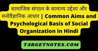 सामाजिक संगठन के सामान्य उद्देश्य और मनोवैज्ञानिक आधार | Common Aims and Psychological Basis of Social Organization in Hindi