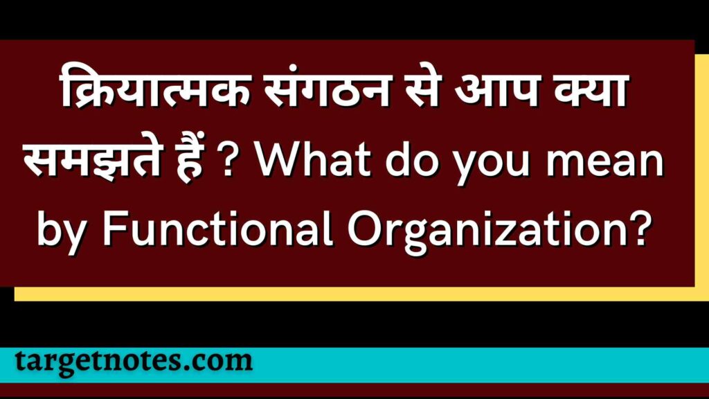 क्रियात्मक संगठन से आप क्या समझते हैं ? What do you mean by Functional Organization?
