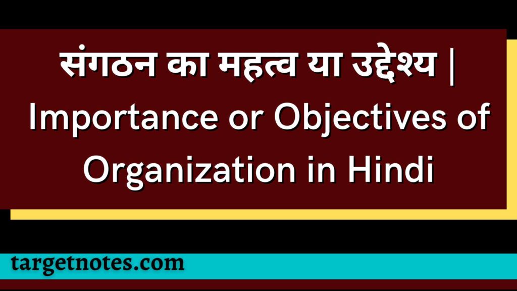 संगठन का महत्व या उद्देश्य | Importance or Objectives of Organization in Hindi